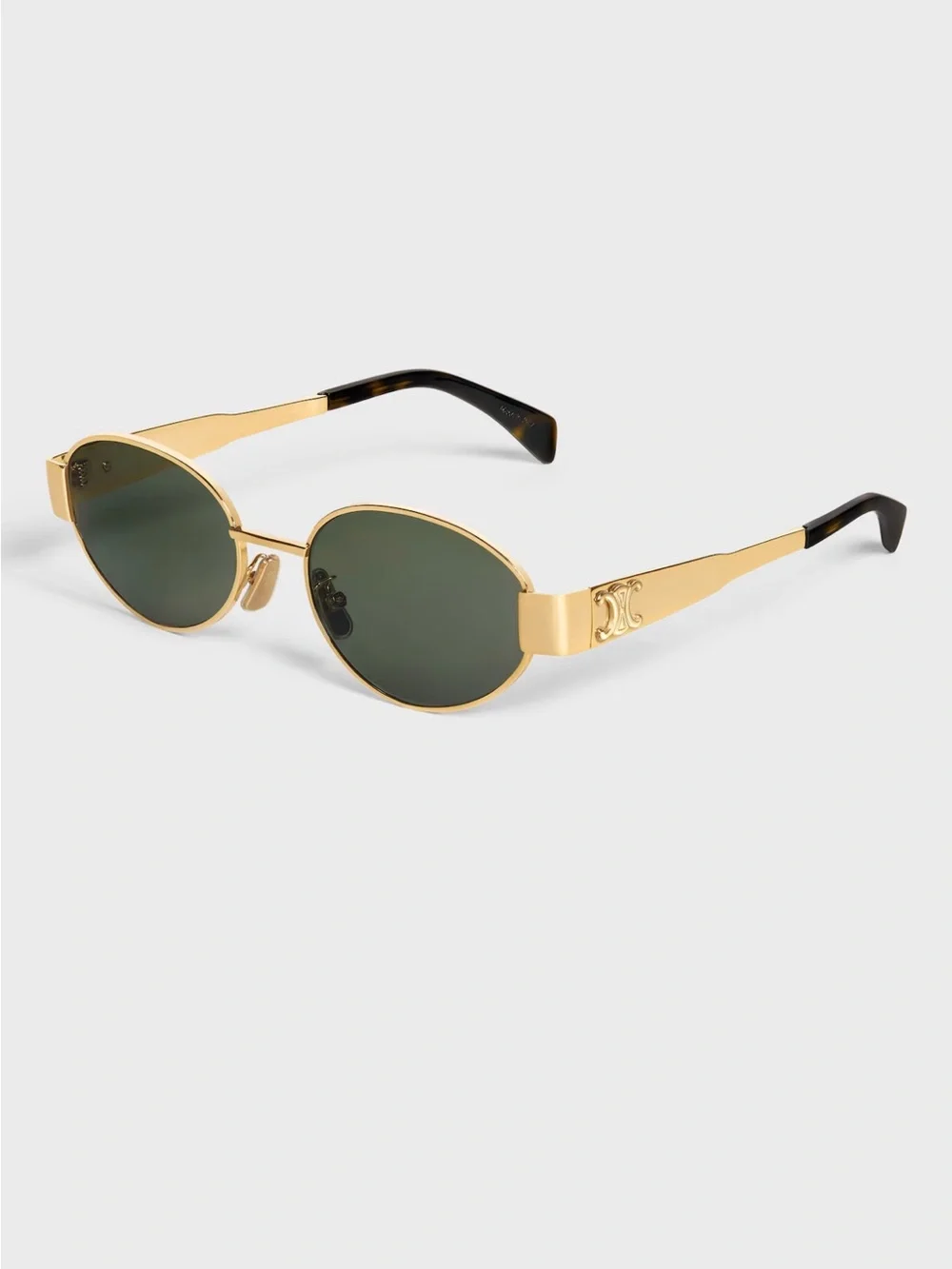 Celine Gold - Triomphe - Metal Oval Sunglasses with Green Lenses